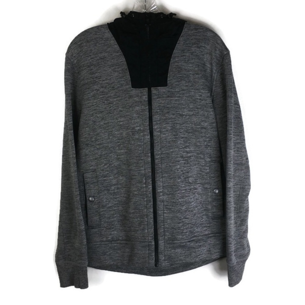 Banana Republic Marled Fleece Zip Up Jacket in Gray/Black